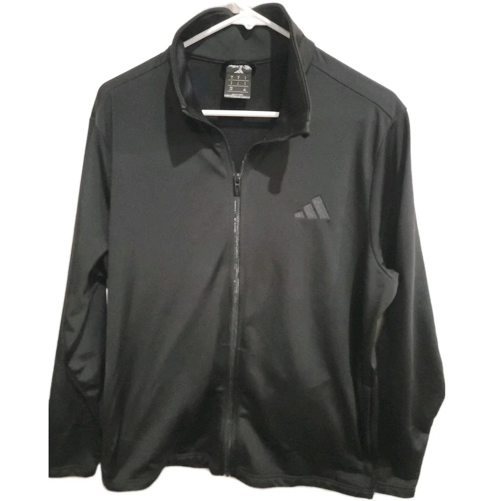 adidas Jacket L Men Black Full Zip Tricot Track Jacket Zip Pockets KD3632‎ Large